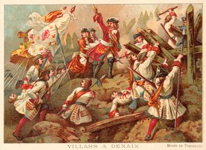 Marshal Villars i slaget ved Denain, Frankrig, 1712 (chromolitho)